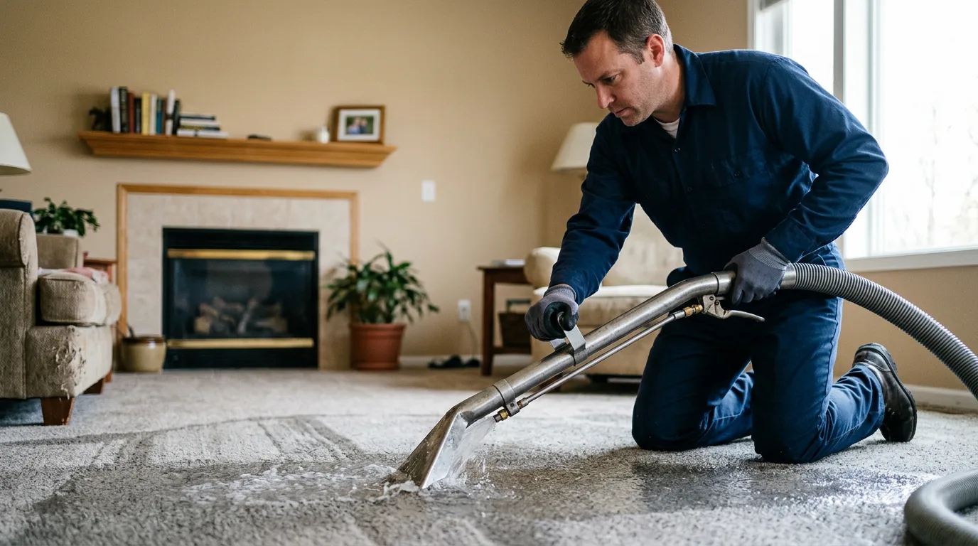 Water damage restoration technician working near Manchester, CT
